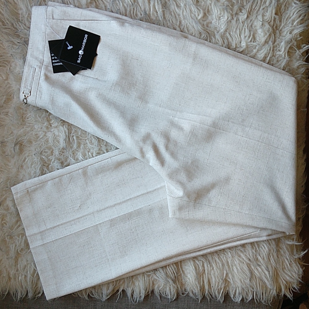 Sag Harbor Linen Blend Neutral Pants Plus Size 16